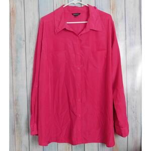 George Women Shirt 2X 18W/20W Pink Long Sleeve Button Up Roll Tabs